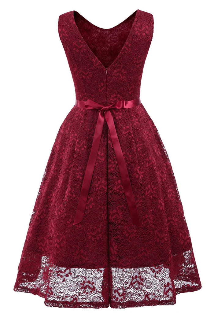 Weitese Dress Pink Sleeveless A-line Princess Homecoming Dress Tea Length Lace Party Dress